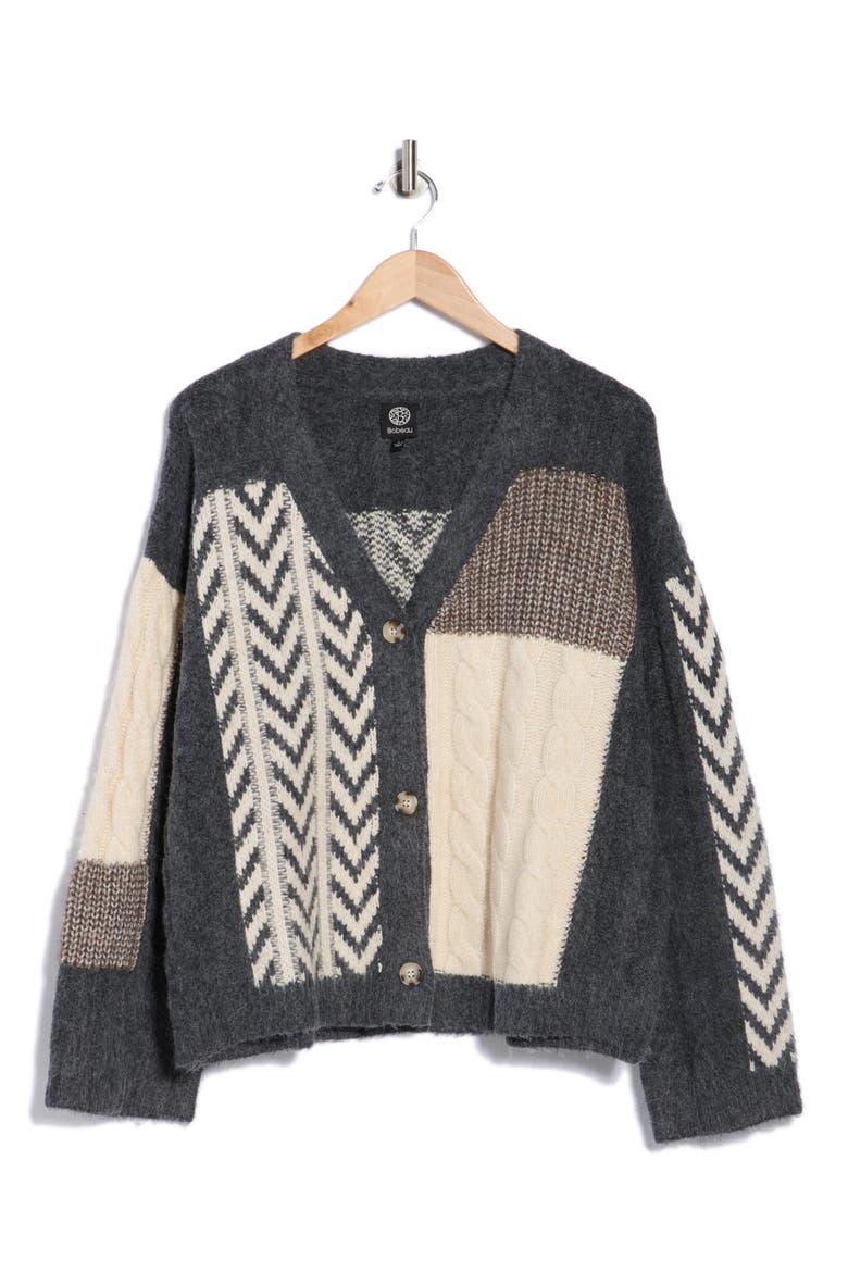 Chevron Patchwork Cardigan, Alternate, color, CHARCAOL MIX