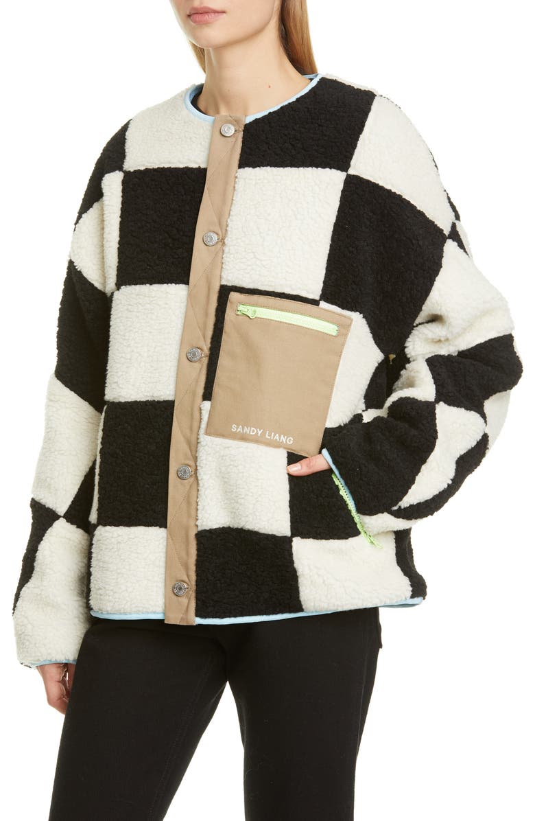 Sandy Liang Pawn Check Fleece Jacket, Alternate, color, 