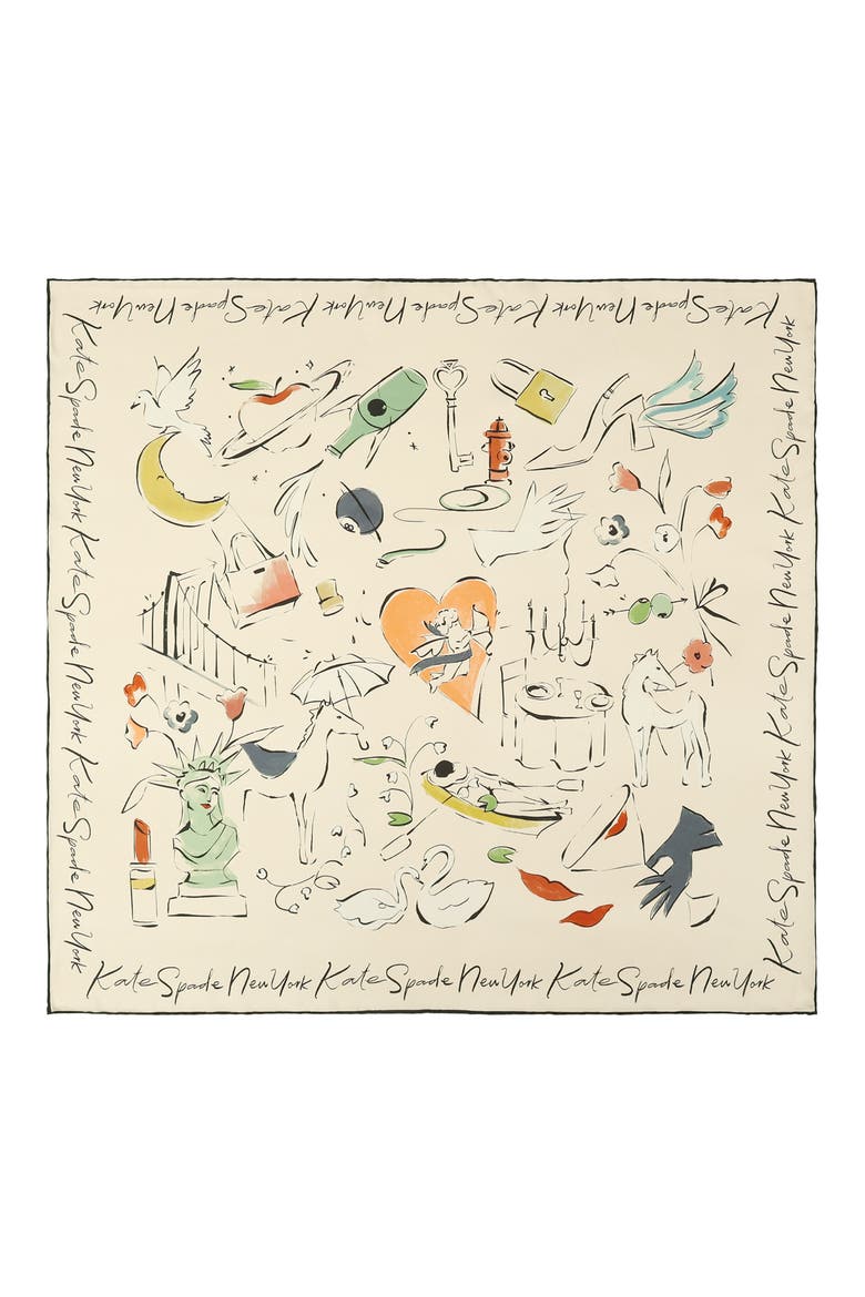 new york dream silk square scarf, Alternate, color, IVORY MULTI