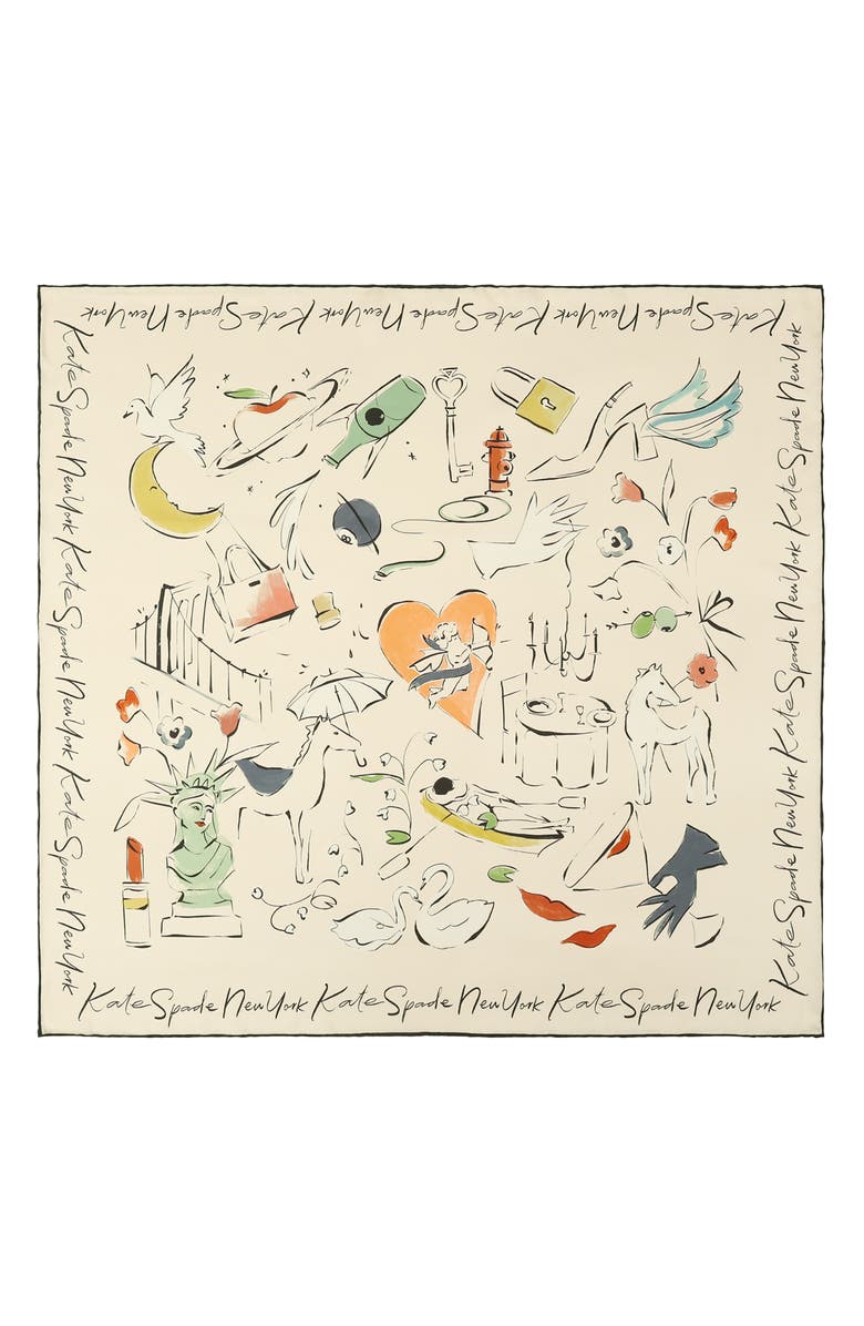 Kate Spade New York new york dream silk square scarf, Alternate, color, Ivory Multi