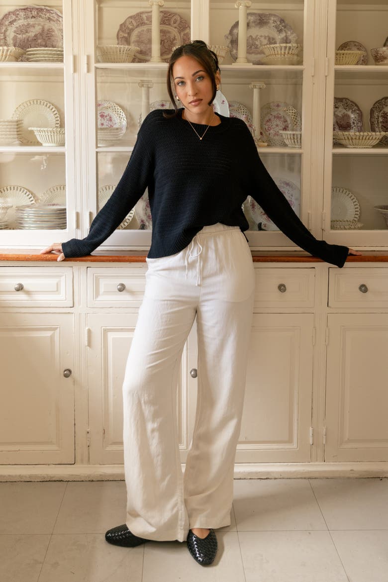 The Open Knit Long Sleeve Sweater, Main, color, INK