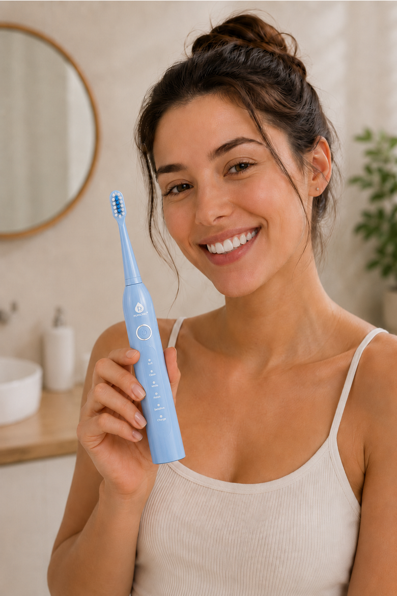 USB Rechargeable Sonic Toothbrush with 12 Brush Heads, Alternate, color, Blue