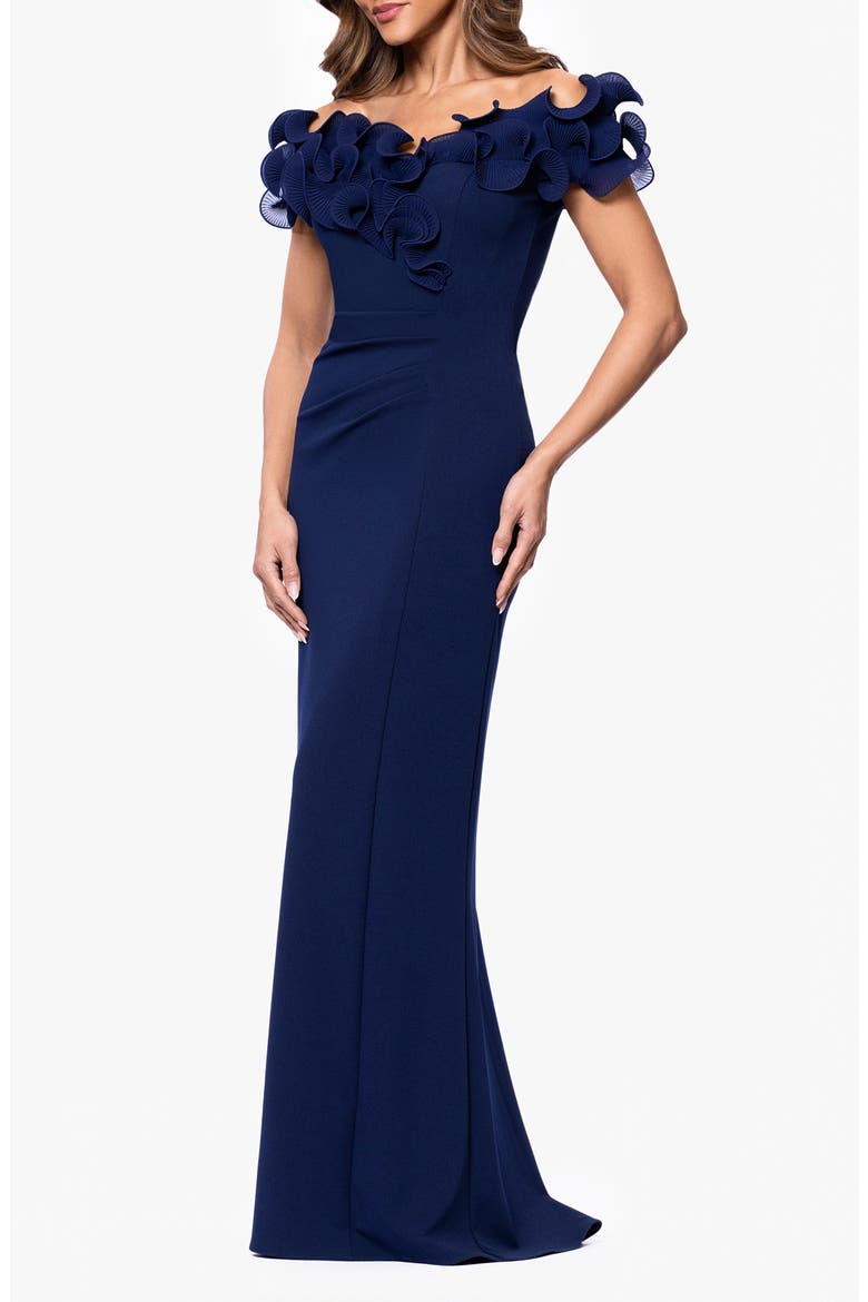 Lace Detail Off the Shoulder Sheath Gown, Alternate, color, NAVY