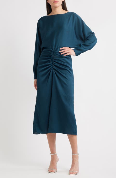 Ruched Long Sleeve Cocktail Dress
