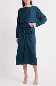 Amsale Ruched Long Sleeve Cocktail Dress