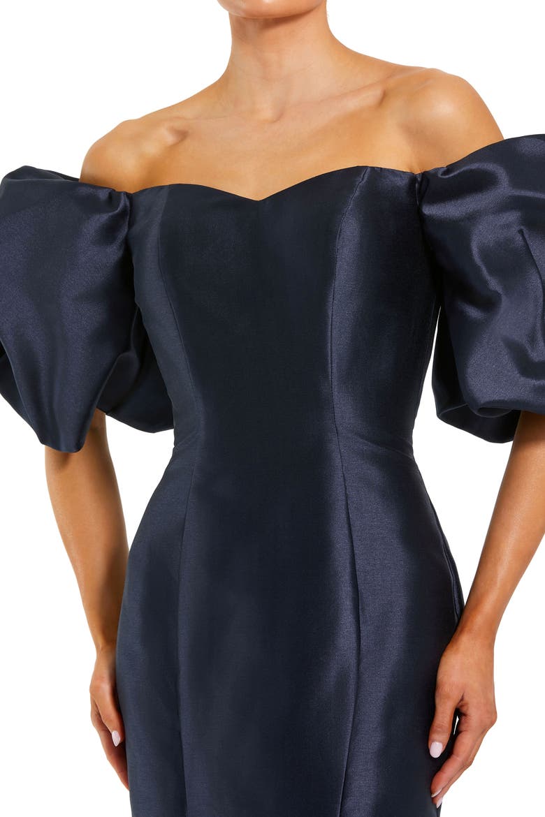 Petite Sweetheart Off The Shoulder Puff Sleeve Gown, Alternate, color, Midnight