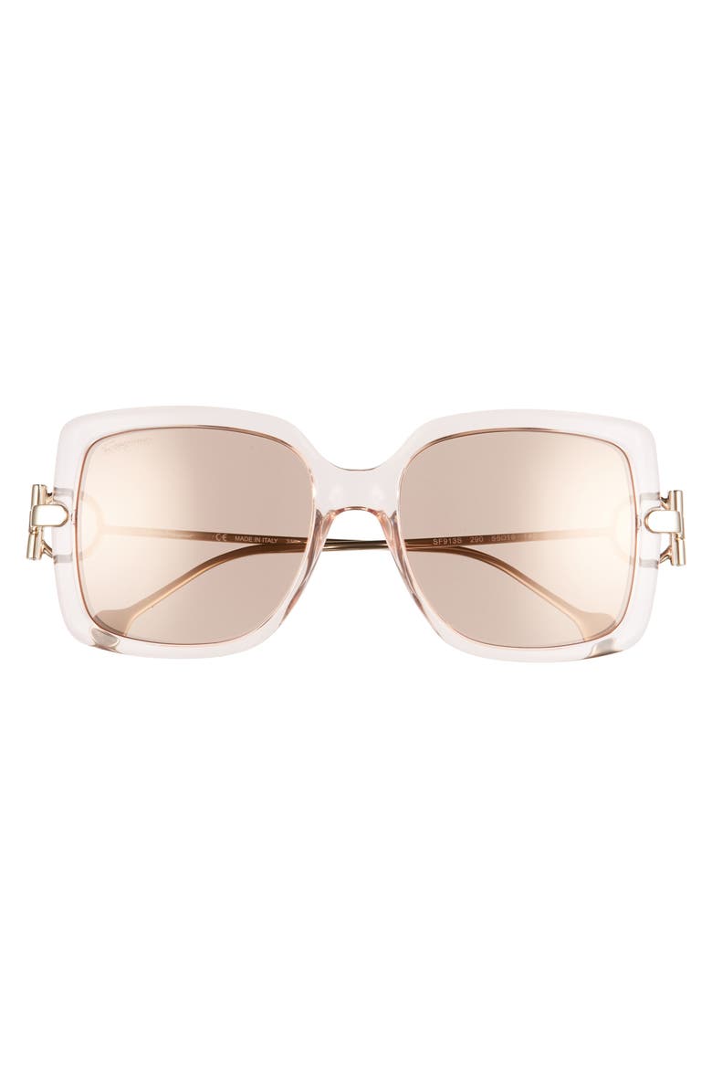 Salvatore Ferragamo Gancio 55mm Square Sunglasses, Alternate, color, NUDE