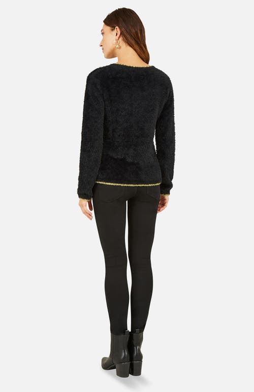 Yumi Fluffy Star Christmas Sweater In Black