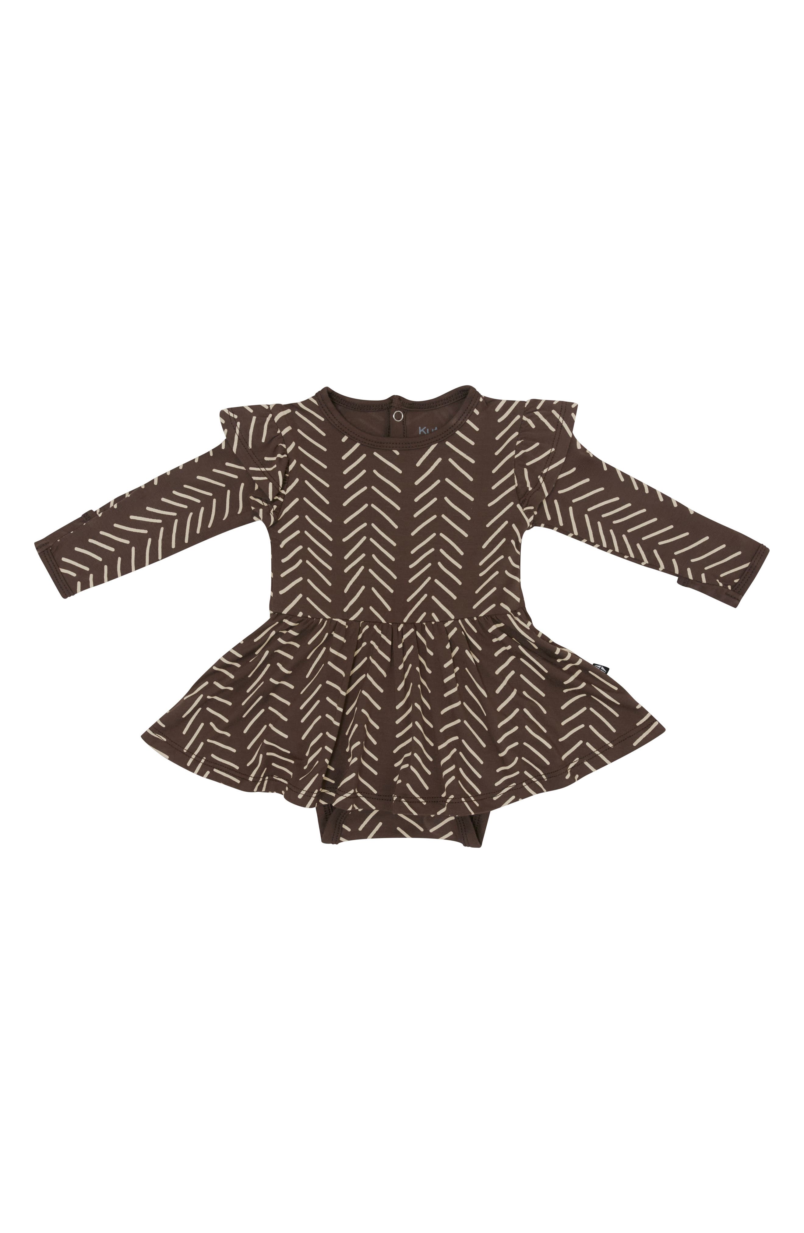 Kyte BABY Espresso Herringbone Long Sleeve Skirted Bodysuit