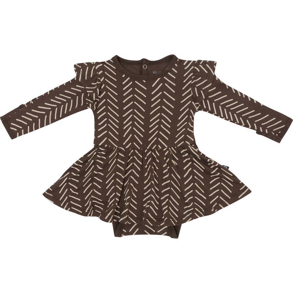 Kyte Baby Espresso Herringbone Long Sleeve Skirted Bodysuit In Brown
