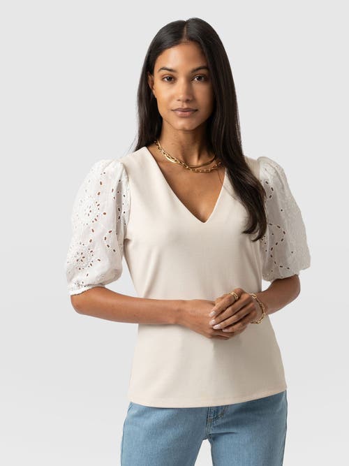 Saint + Sofia Tori Puff Sleeve Top In Beige