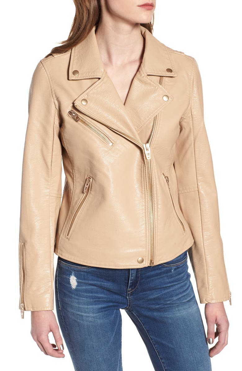 BLANKNYC Faux Leather Moto Jacket, Alternate, color, Natural Light