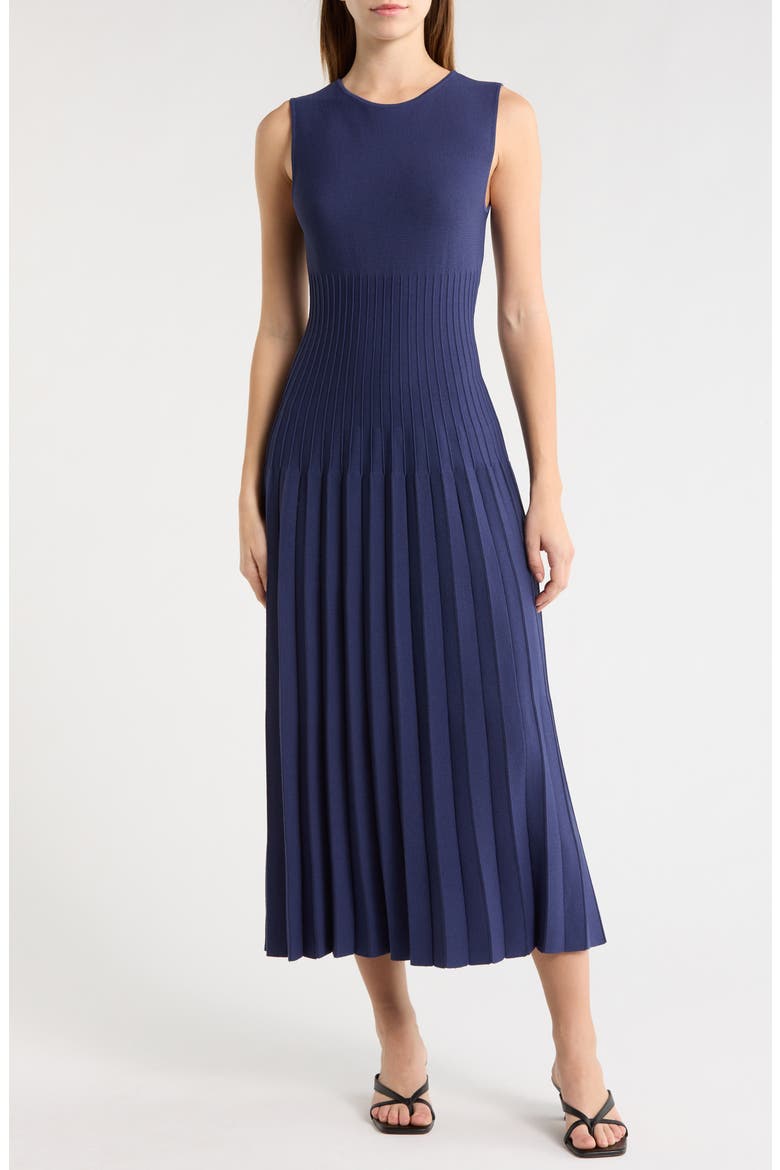 Elyse Pleated Sleeveless Knit Maxi Dress, Main, color, NAVY