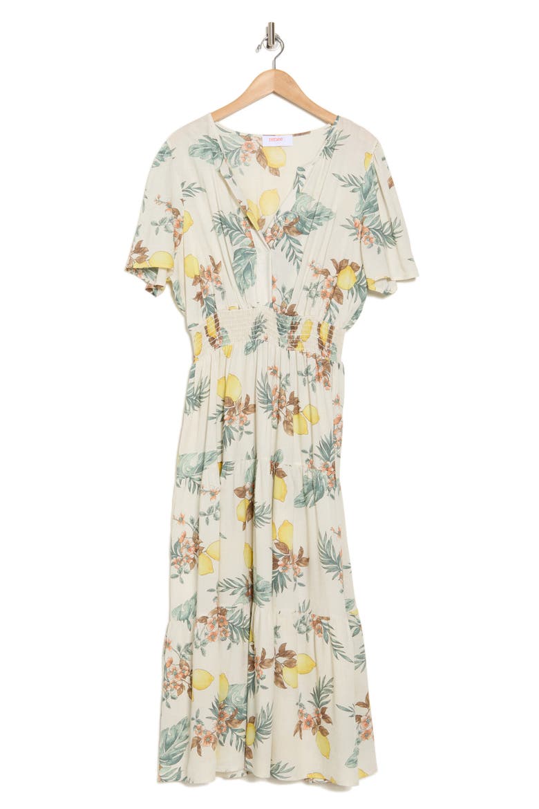Lemon Print Midi Dress, Alternate, color, TAUPE