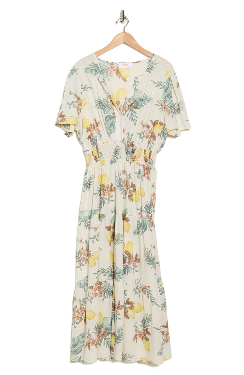 Renee C Lemon Print Midi Dress, Alternate, color, Taupe