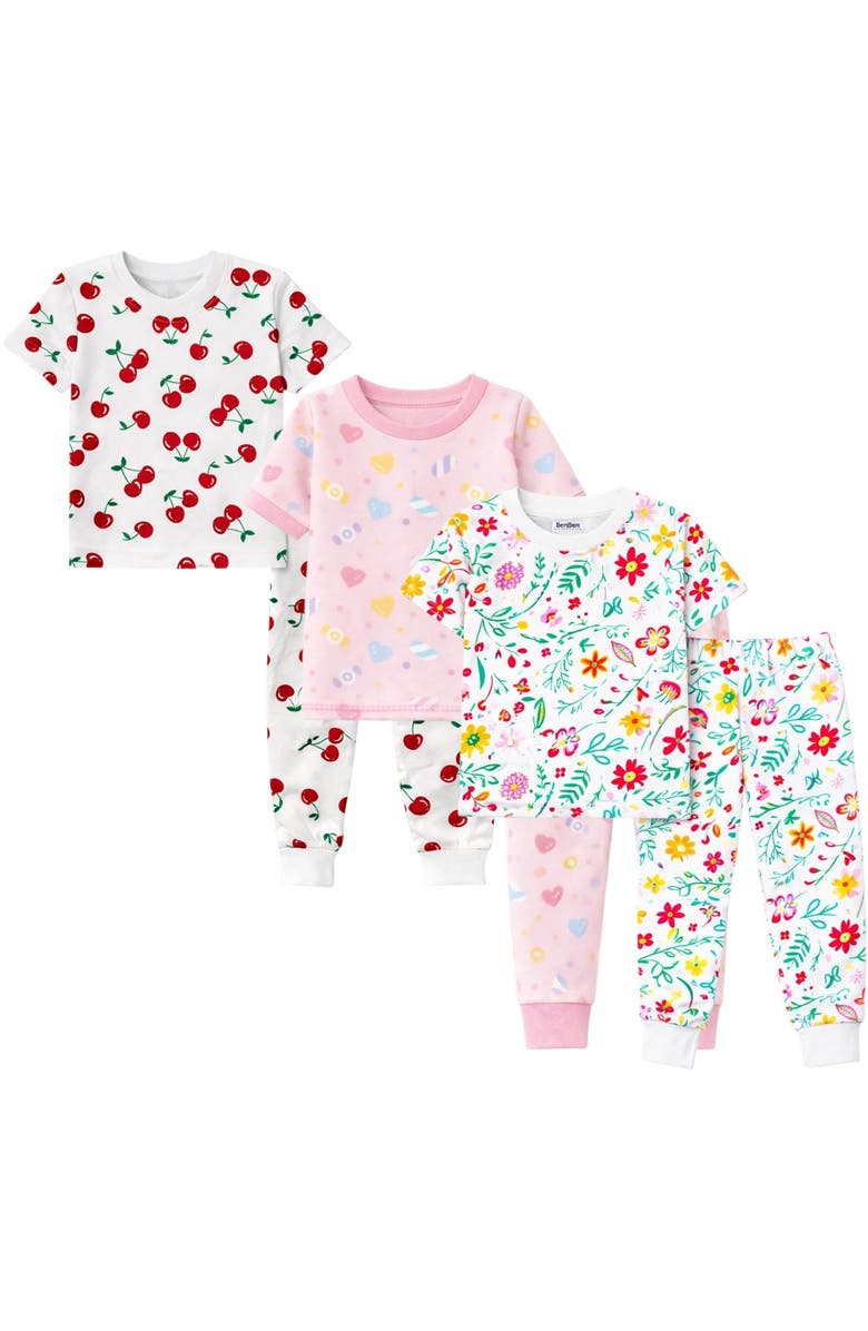 BenBen Kids 3 Pack Pajamas Snug Fitted Short Sleeve Sleepwear Sets, Main, color, Red/White/Purple