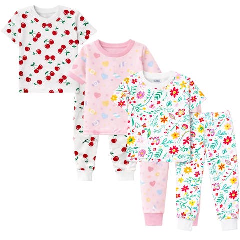 Kids 3 Pack Pajamas Snug Fitted Short Sleeve Sleepwear Sets (Toddler, Little Kid, & Big Kid)