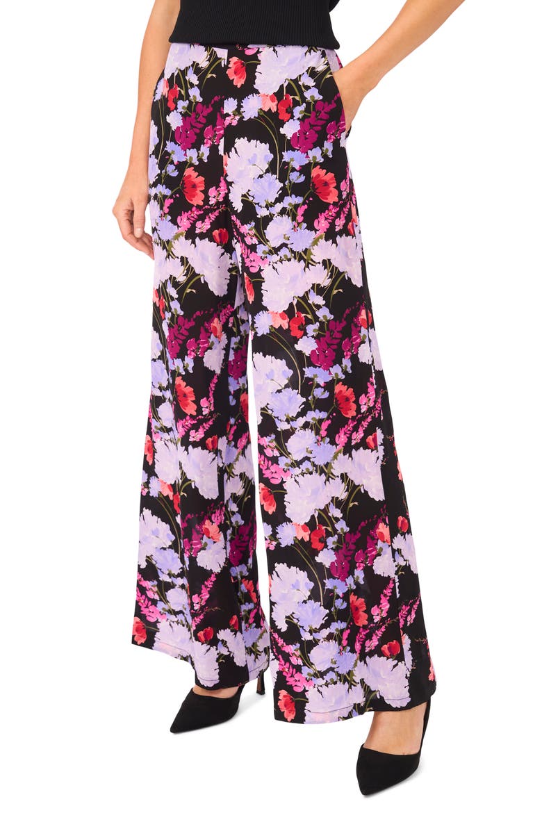 Maya Floral Wide Leg Pants, Main, color, RICH BLACK