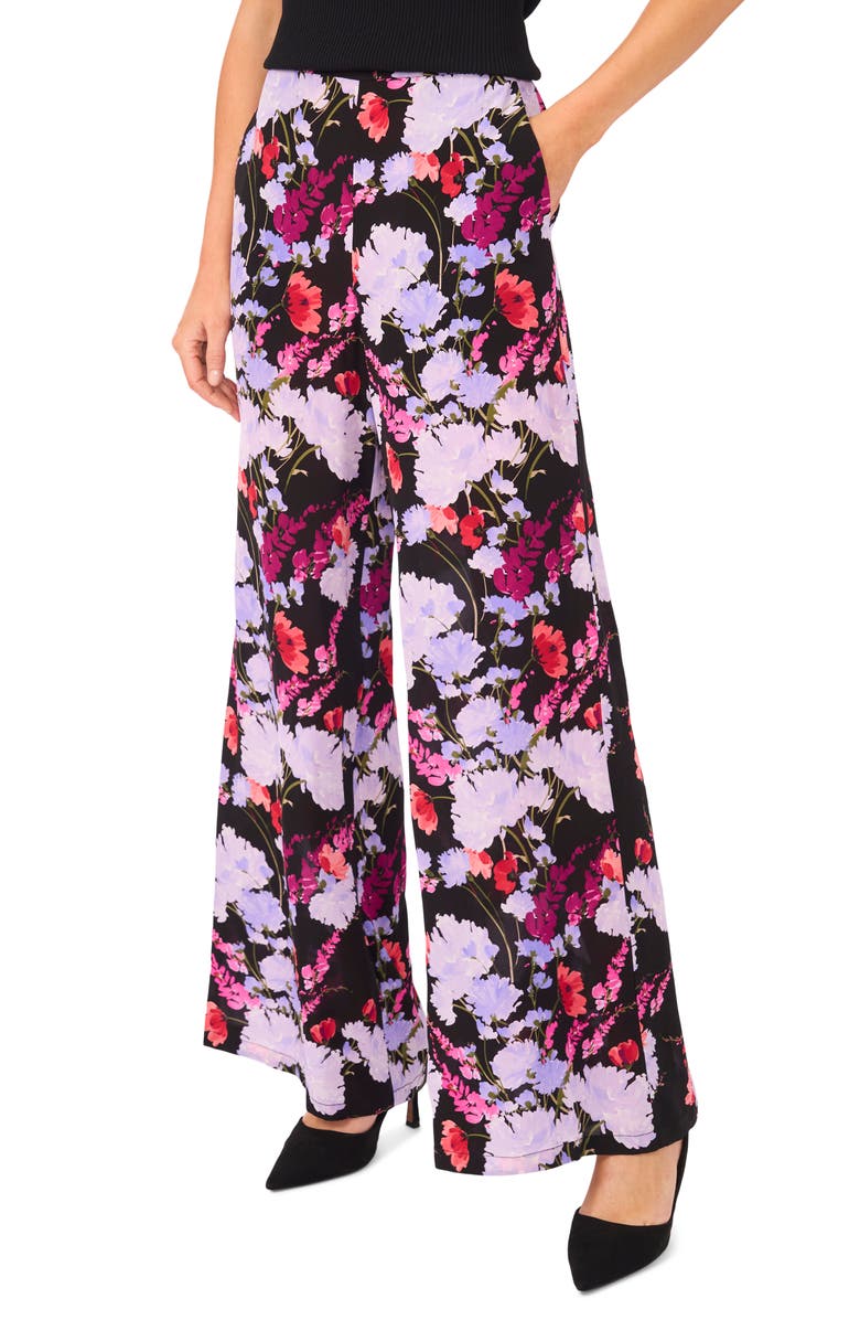Ted Baker Maya Floral Wide Leg Pants, Main, color, Rich Black