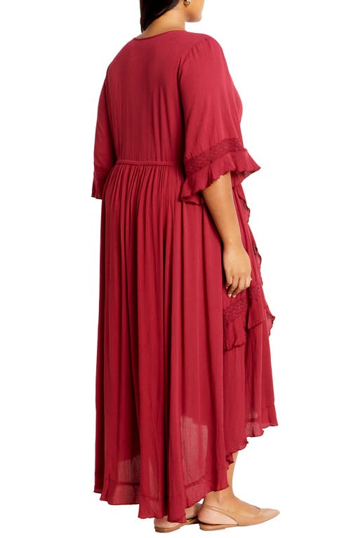 City Chic Rosie Lace Trim High-low Maxi Dress In Red