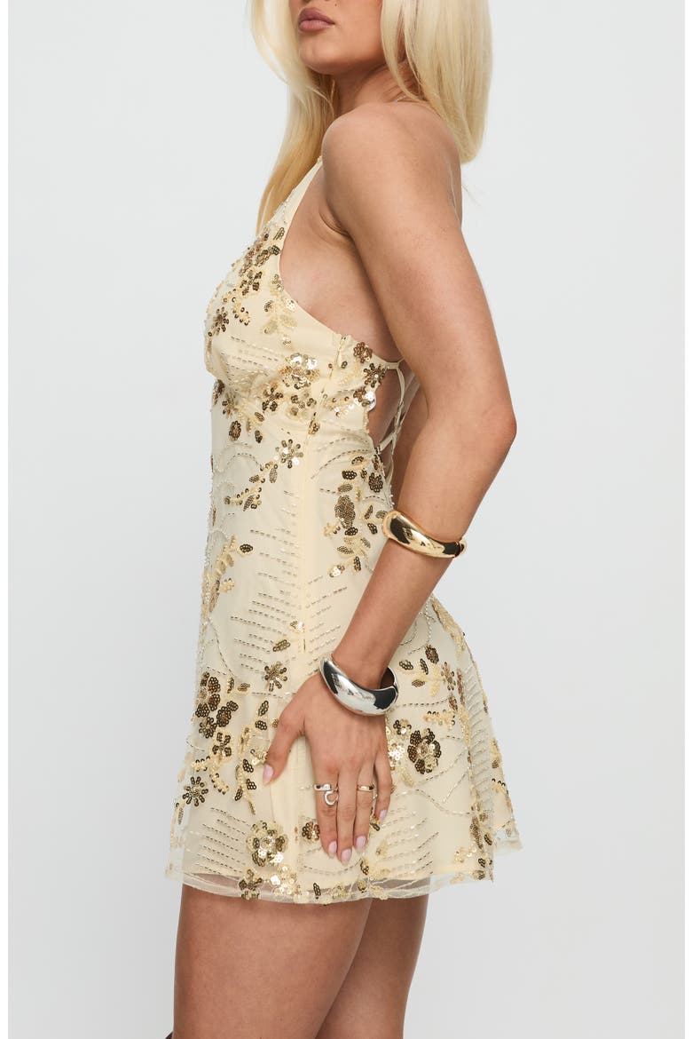 Steffie Beaded Strappy Minidress, Alternate, color, GOLD