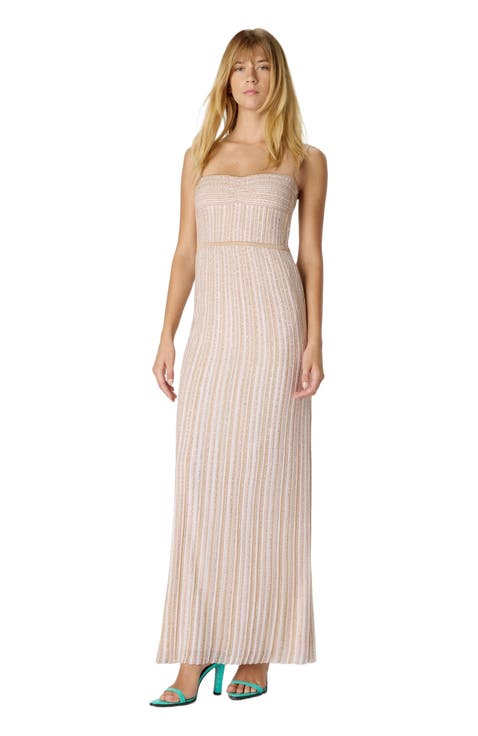 Sleeveless Long Dress With Lamé Stripes
