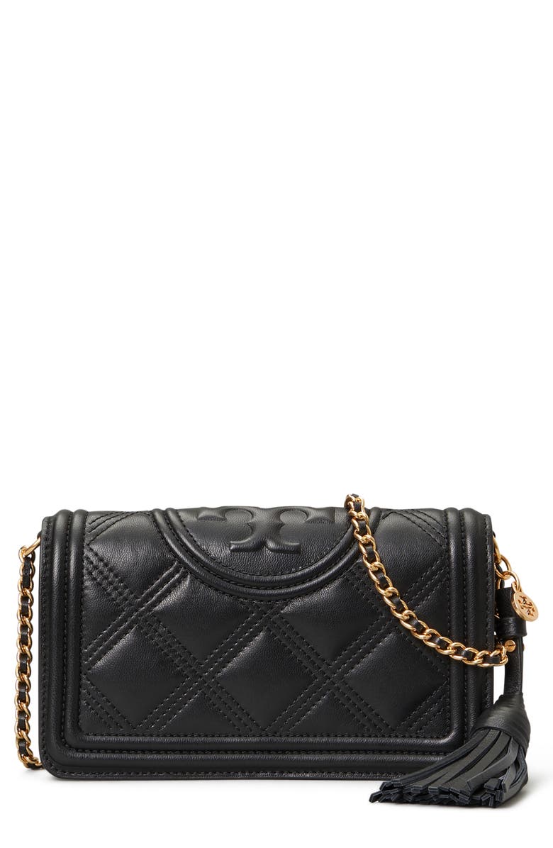 Tory Burch Fleming Quilted Leather Wallet on a Chain, Main, color,