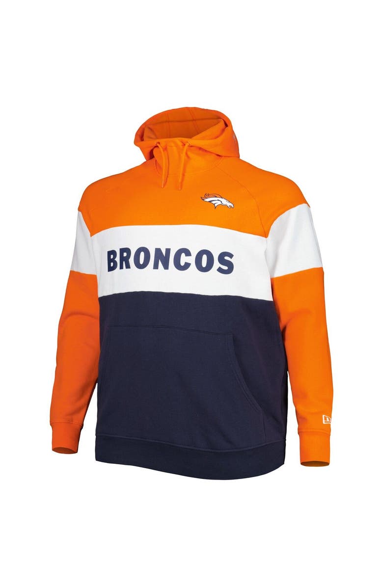 New Era Men's New Era Orange/Navy Denver Broncos Big & Tall Current Team Colorblock Fleece Raglan Pullover Hoodie, Alternate, color, 