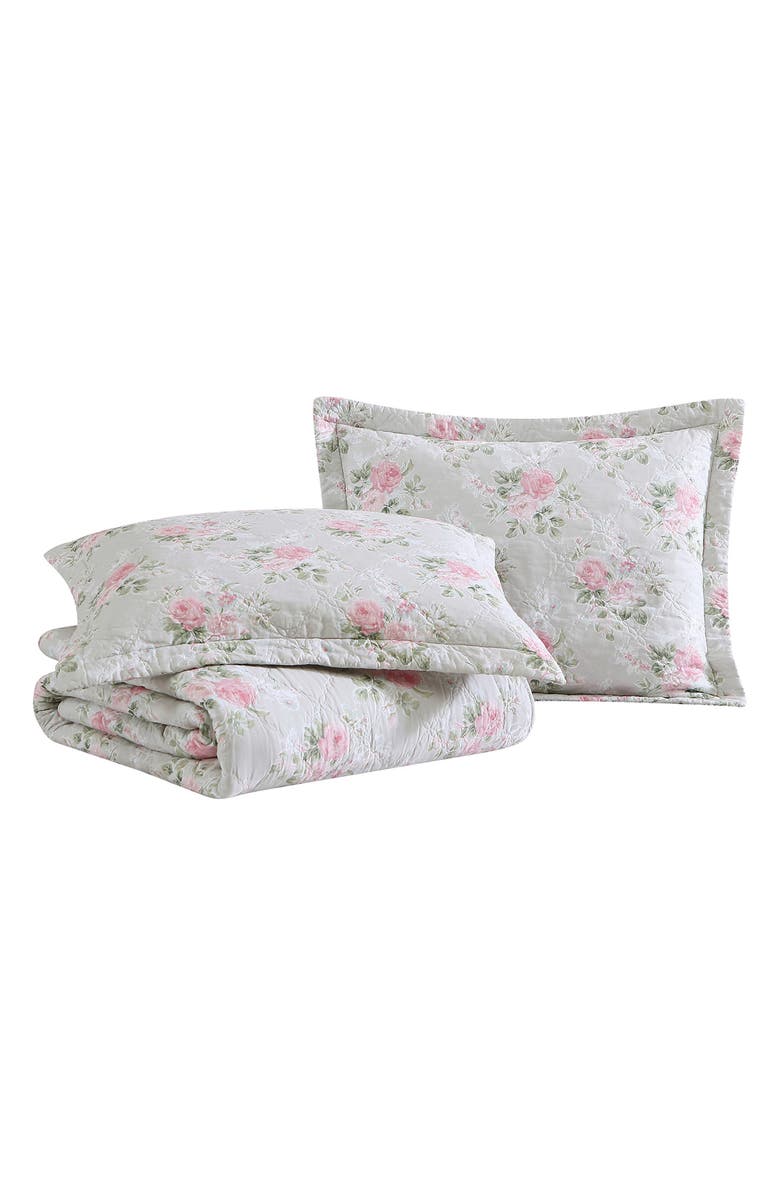 Laura Ashley Melany Quilt & Sham Set, Main, color, Pink/ Grey
