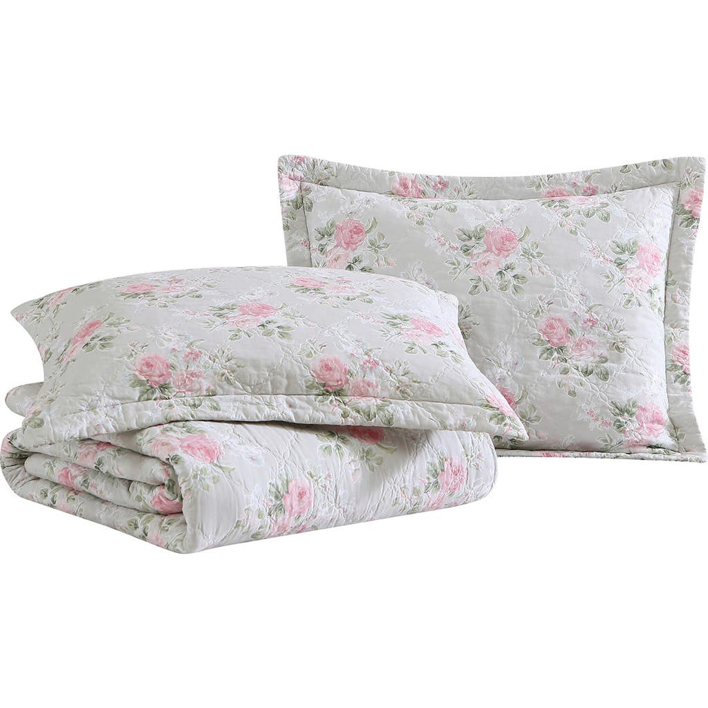 Laura Ashley Melany Quilt & Sham Set In Pink/grey