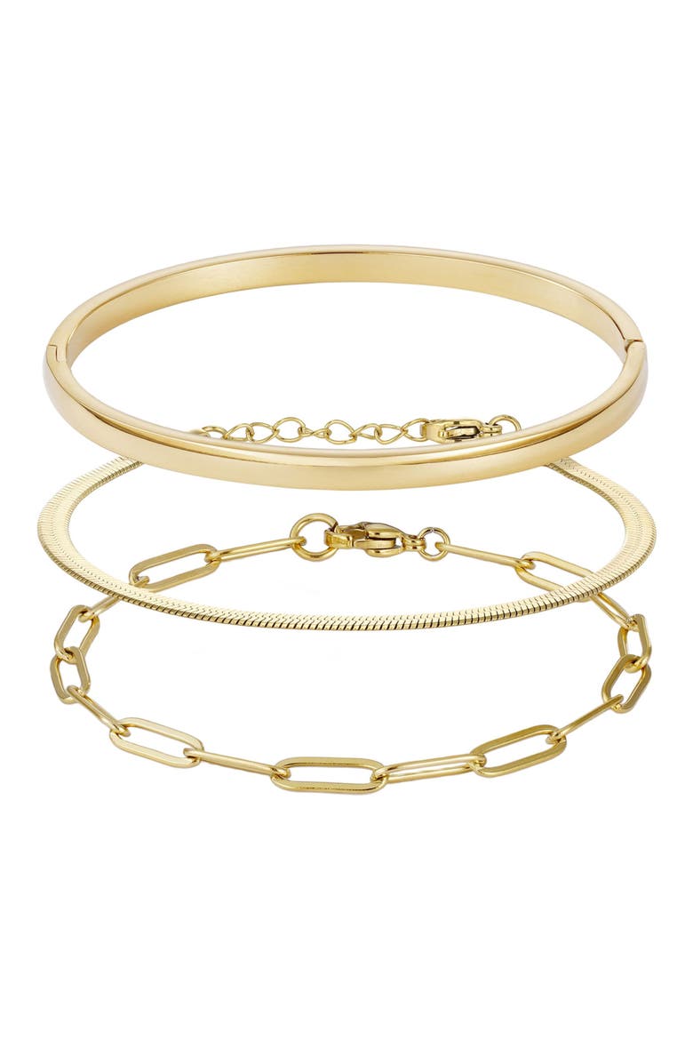 Set of 3 Chain & Bangle Bracelets, Main, color, GOLD