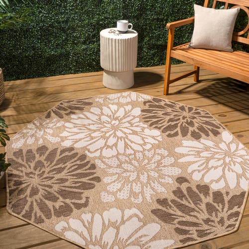 Jonathan Y Zinnia Modern Floral Textured Weave Octagon Indoor/outdoor Area Rug In Neutral