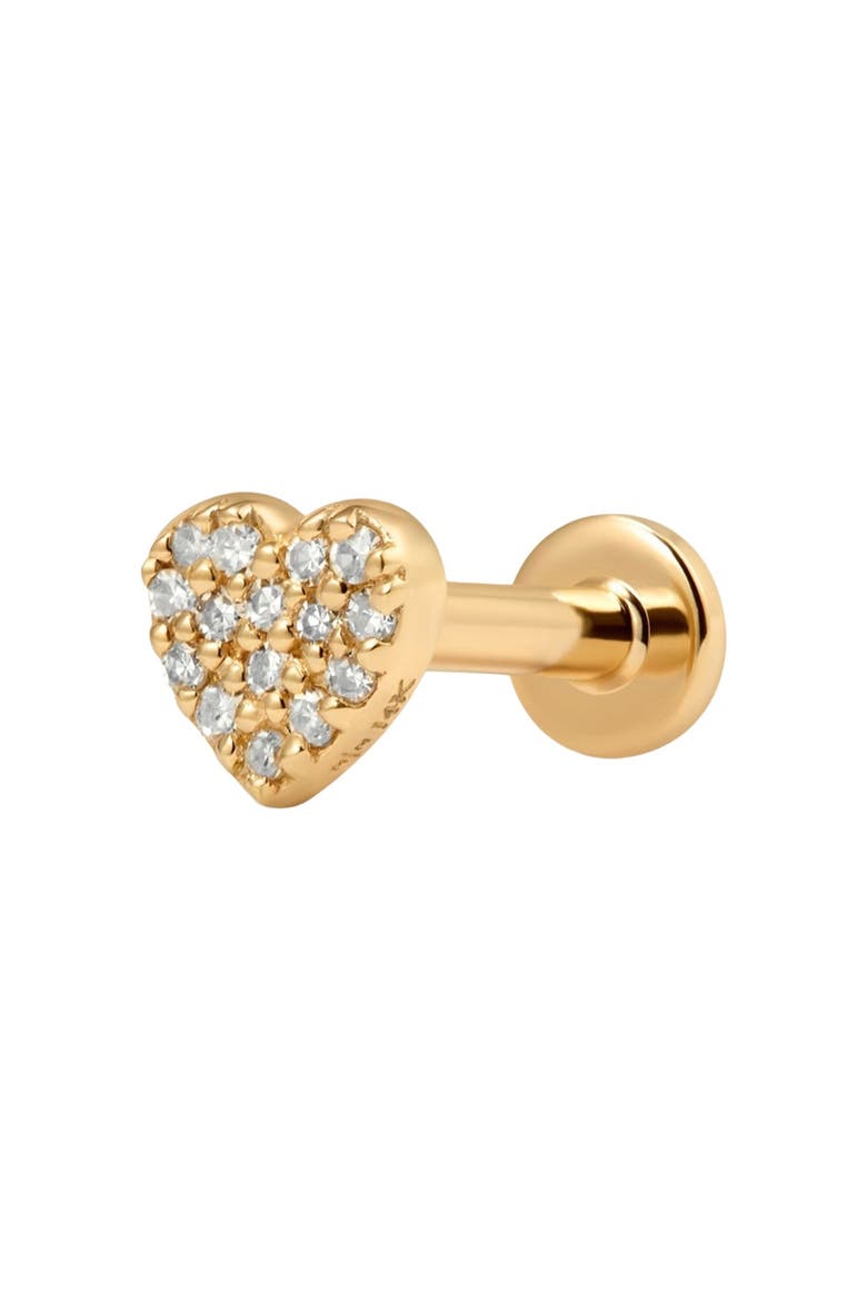 14k Diamond Heart Stud Earring (Flat Back) - Single, Main, color, 14k Solid Gold