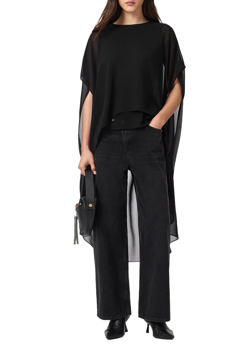 AllSaints Jamie Sheer High Low Top, Alternate, color, Black