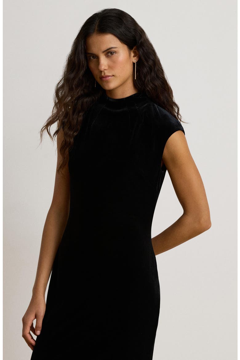 Luxe Velvet Knit Mock Neck Gown, Alternate, color, BLACK VELVET