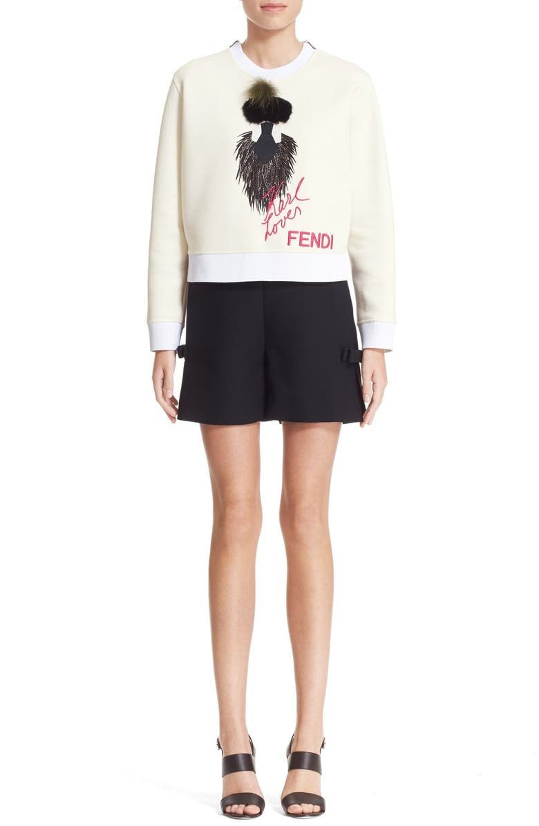 Fendi 'Karlito - Karl Loves Fendi' Fleece Top with Genuine Fur Trim, Alternate, color, 
