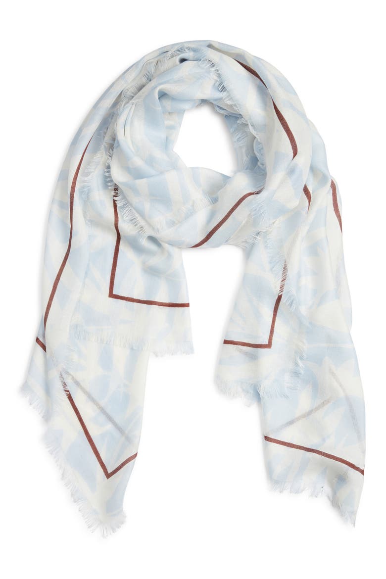 Floral Print Scarf with Eyelash Fringe, Alternate, color, BLUE TROPICS
