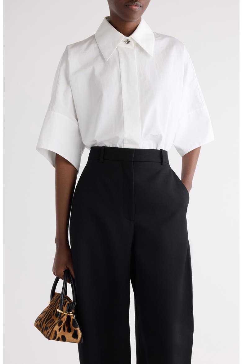 Oversize Short Sleeve Cotton Poplin Button-Up Shirt, Main, color, WHITE