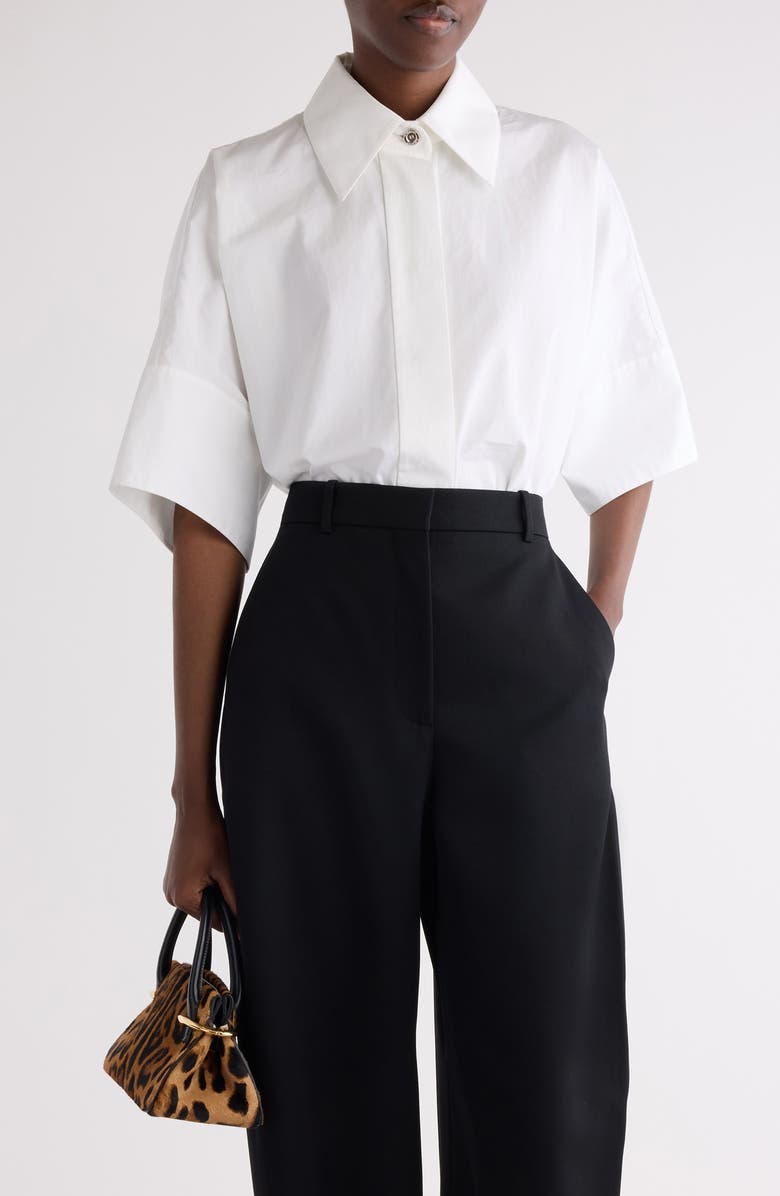 Givenchy Oversize Short Sleeve Cotton Poplin Button-Up Shirt, Main, color, White