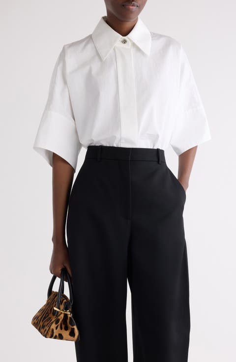 Oversize Short Sleeve Cotton Poplin Button-Up Shirt