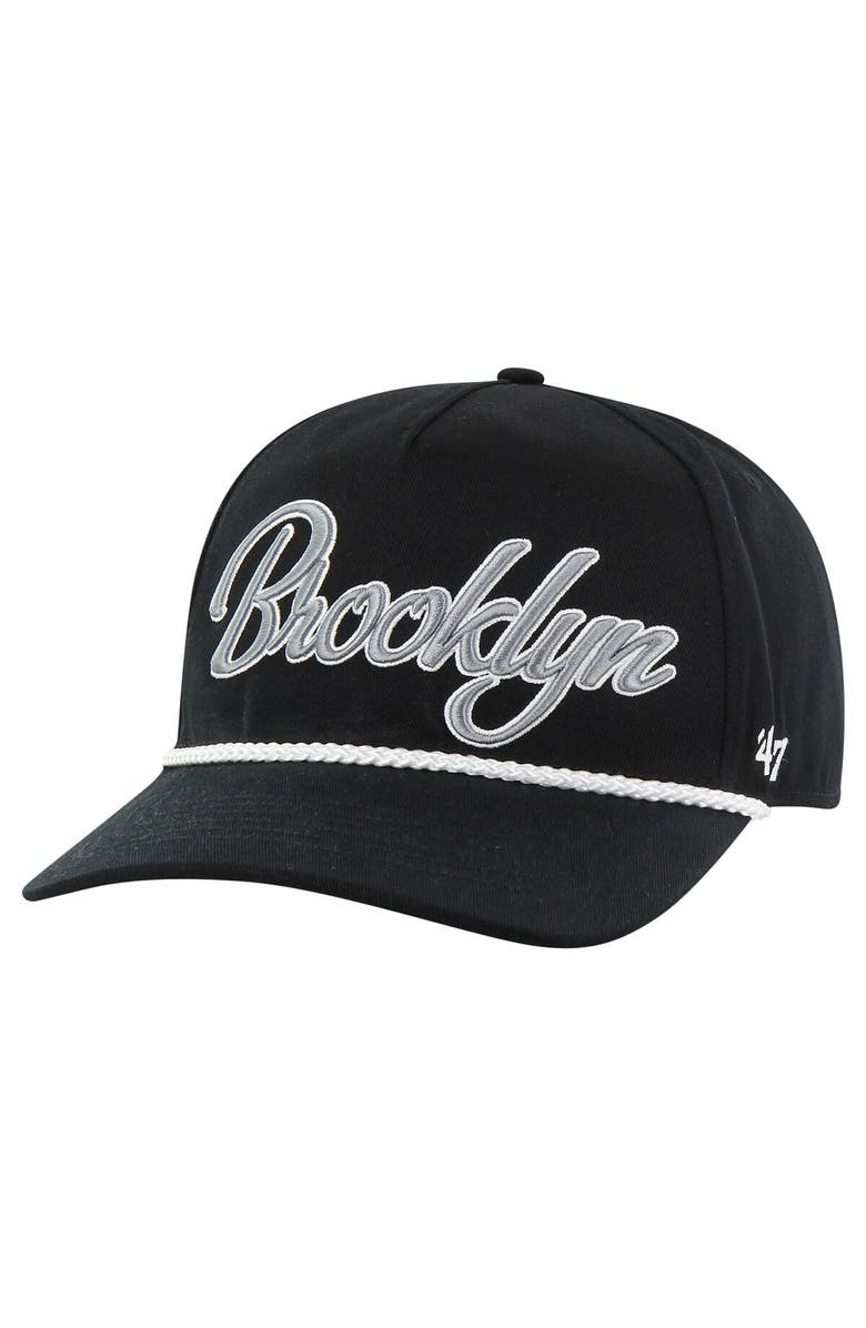 '47 Men's '47  Black Brooklyn Nets Overhand Logo Hitch Adjustable Hat, Alternate, color, 