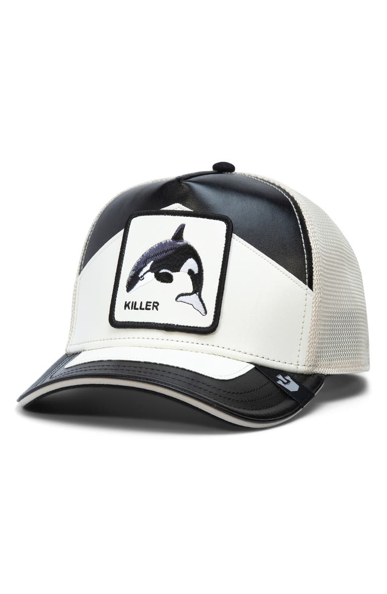 Goorin Bros. Moto Killer Faux Leather Trucker Hat, Main, color, Black