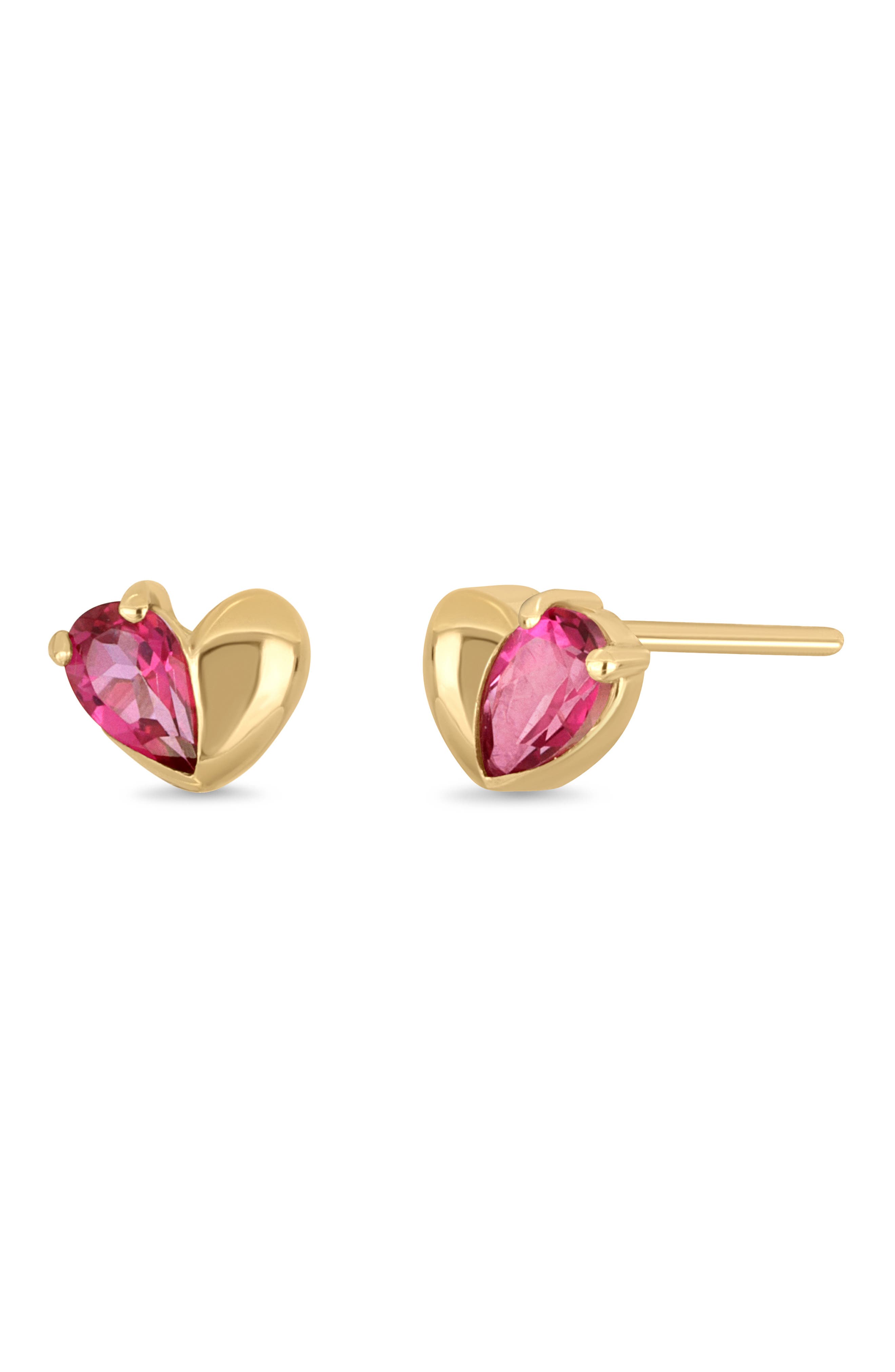 Bony Levy 14K Yellow Gold Pink Topaz Heart Stud Earrings