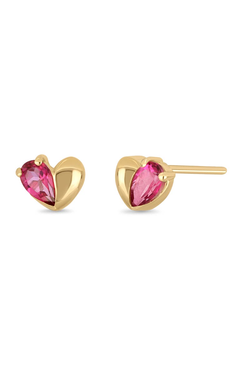 14K Yellow Gold Pink Topaz Heart Stud Earrings, Main, color, 14KY