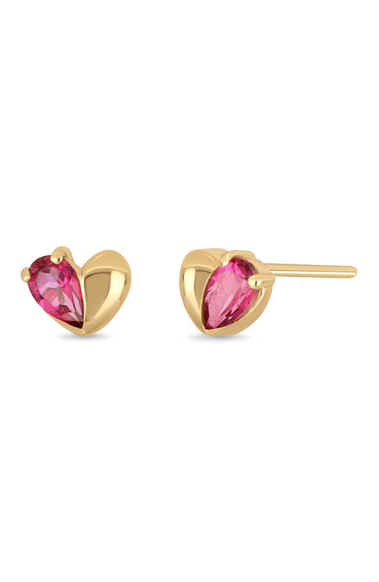 Bony Levy 14K Yellow Gold Pink Topaz Heart Stud Earrings, Main, color, 14Ky