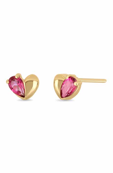 Bony Levy 14K Yellow Gold Pink Topaz Heart Stud Earrings