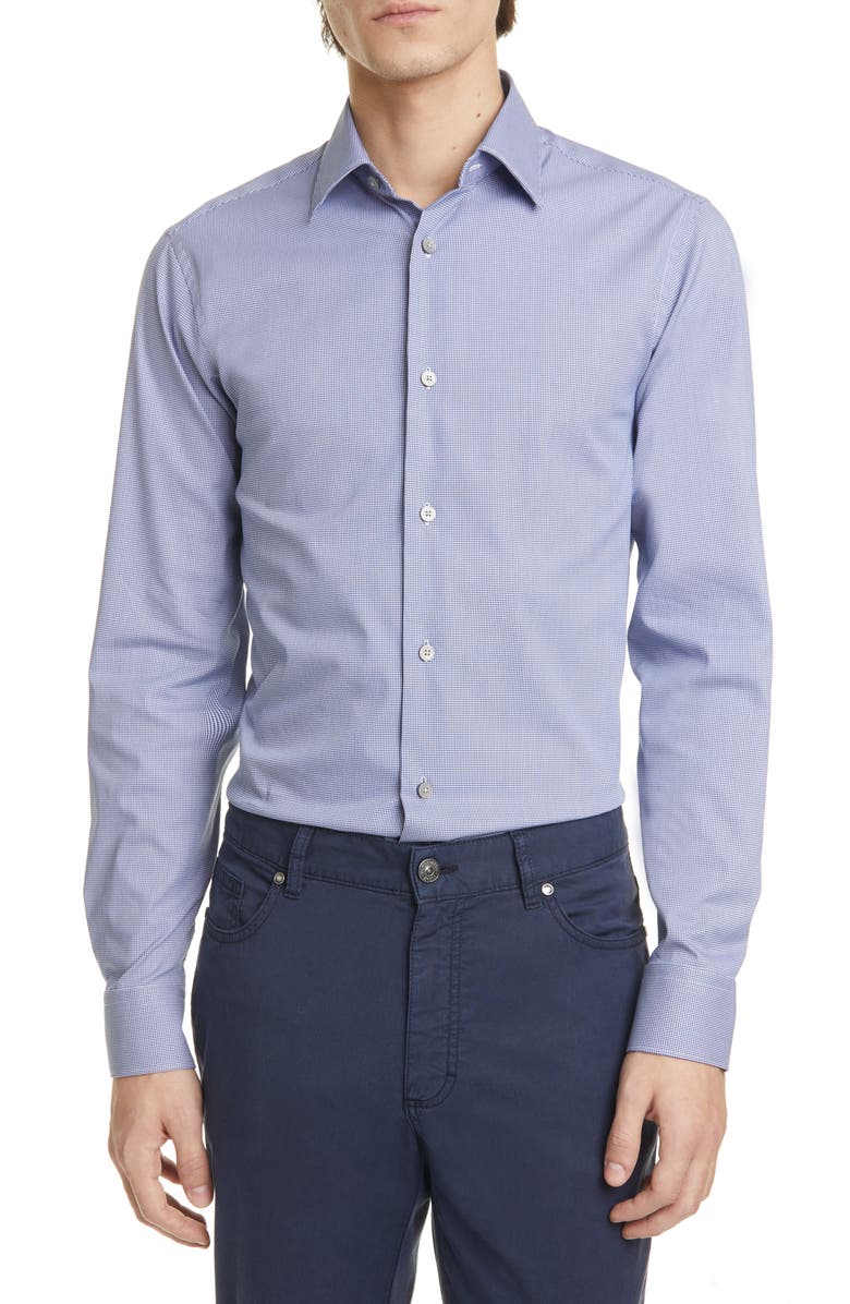 Z Zegna Extra Slim Fit Houndstooth Stretch Button-Up Shirt, Main, color,