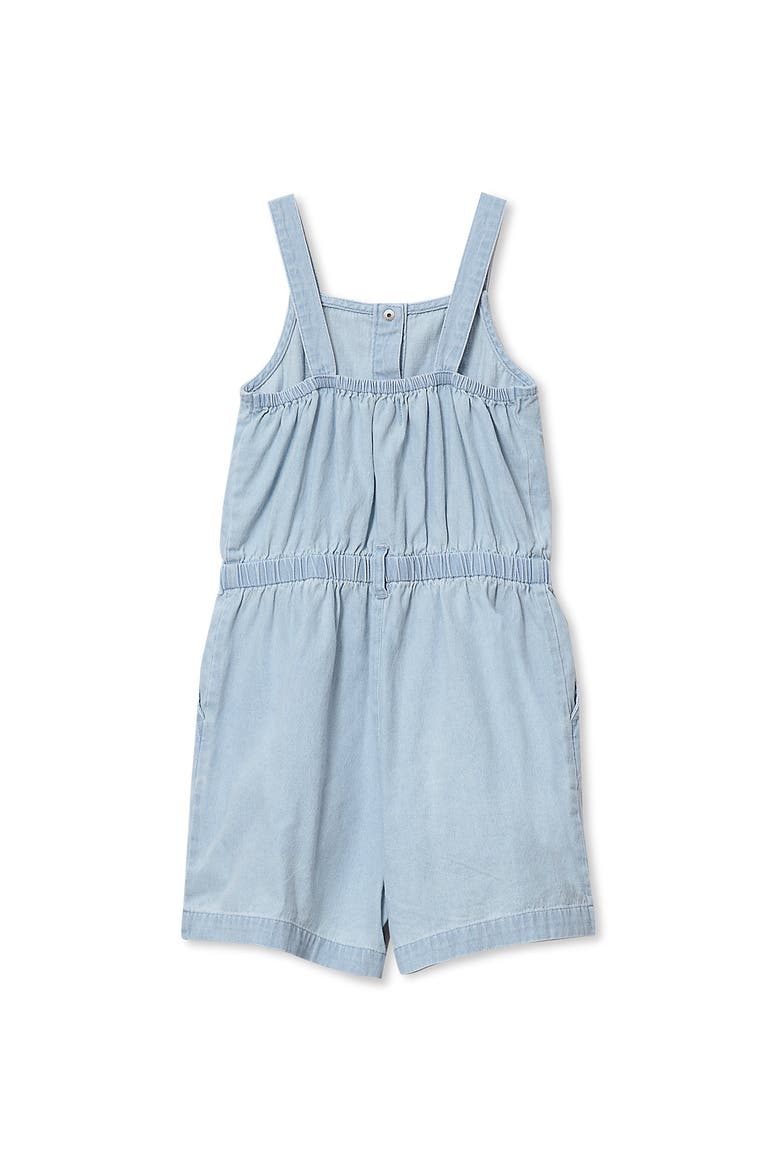 Girls Lightweight Denim Romper, Alternate, color, Light Blue