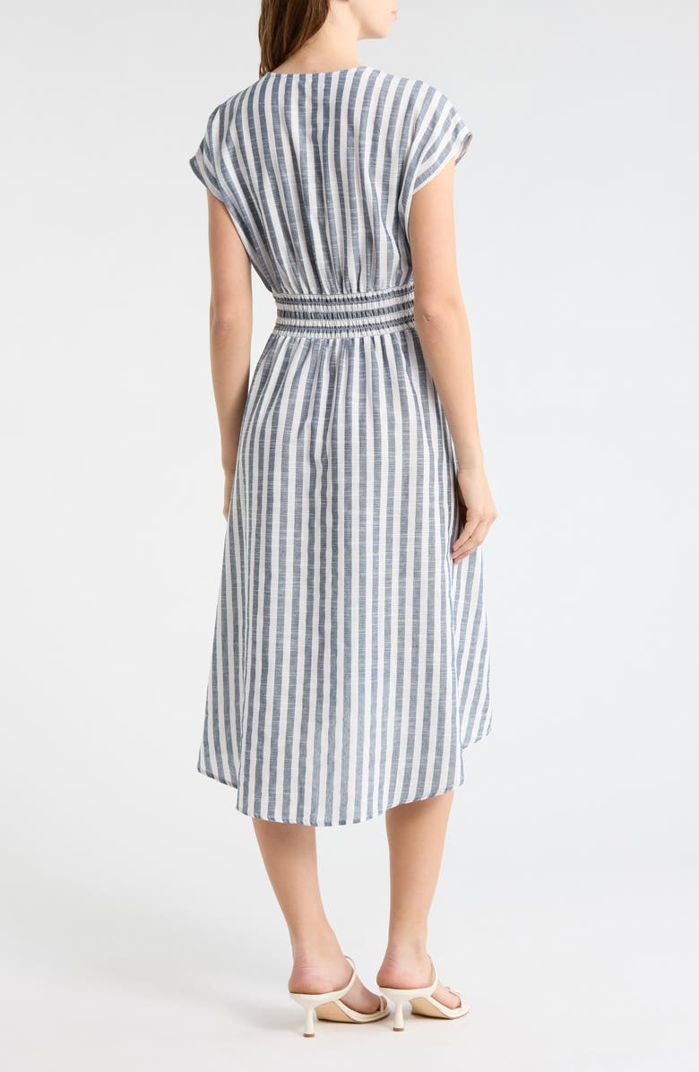 MAX STUDIO Stripe Tie Front Cotton Blend Dress, Alternate, color, Navy/ White