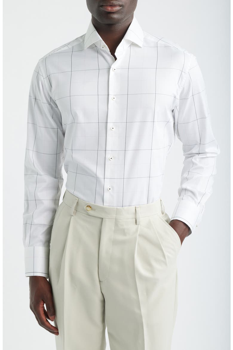 Modern Fit Windowpane Check Non-Iron Cotton Twill Dress Shirt, Main, color, NAVY